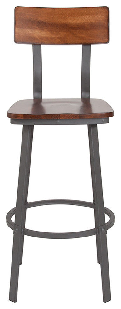 Rustic Walnut Restaurant Barstool with Wood Seat