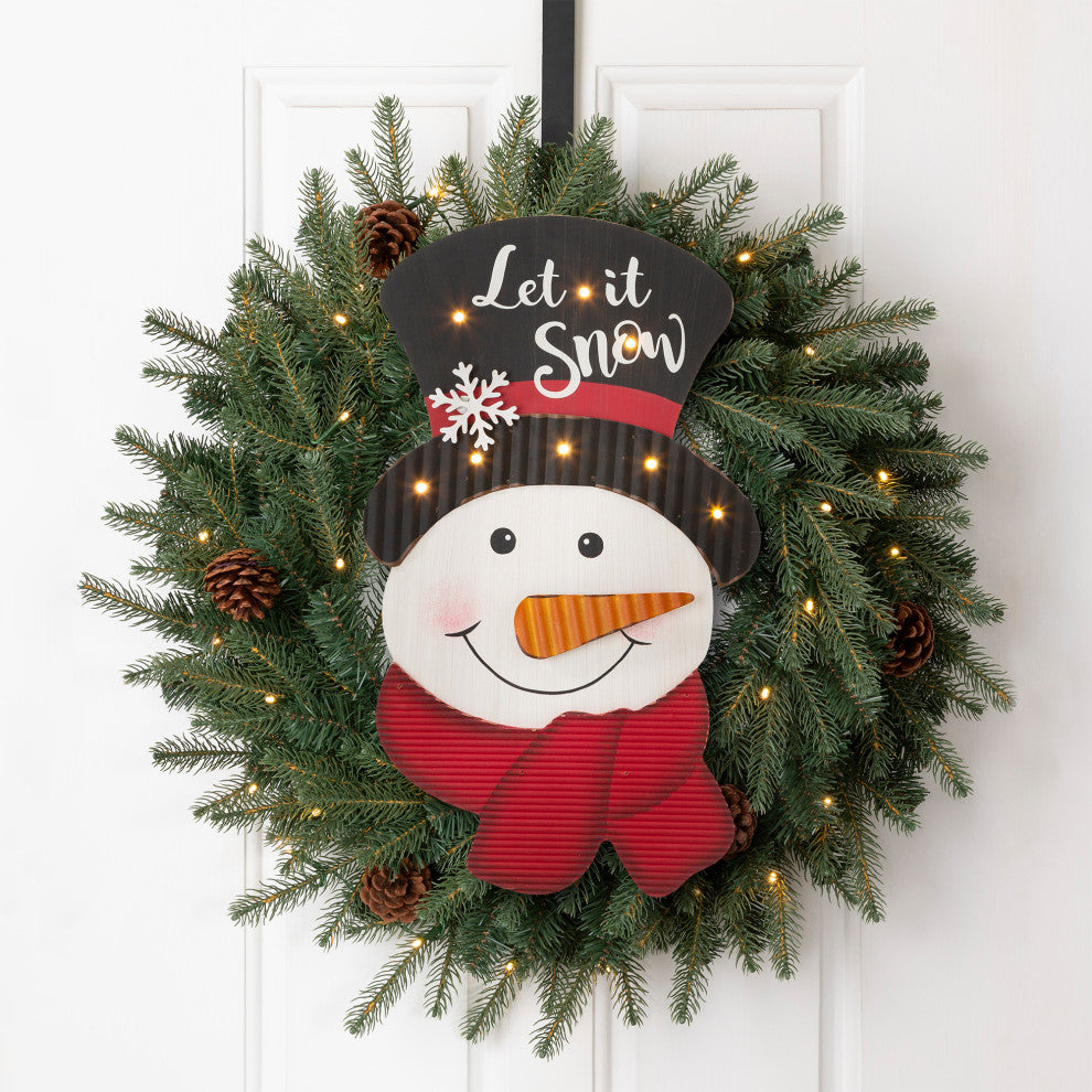 19"H Lighted 3D Wooden Metal Snowman Wall Decor
