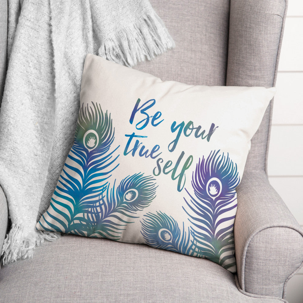 True Self Peacock Feathers 5 20x20 Spun Poly Pillow