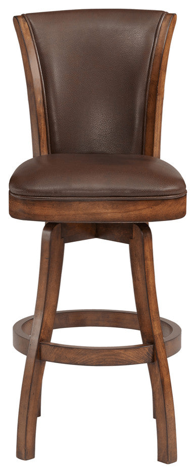 45" Brown Faux Leather And Solid Wood Swivel Bar Height Chair