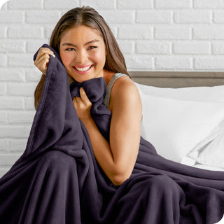 Bare Home Microplush Fleece Blanket, Eggplant, Throw/Travel