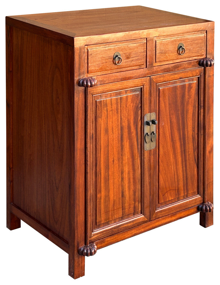 Oriental Chinese 2 Drawers Wood Pattern Brown Credenza Console Cabinet