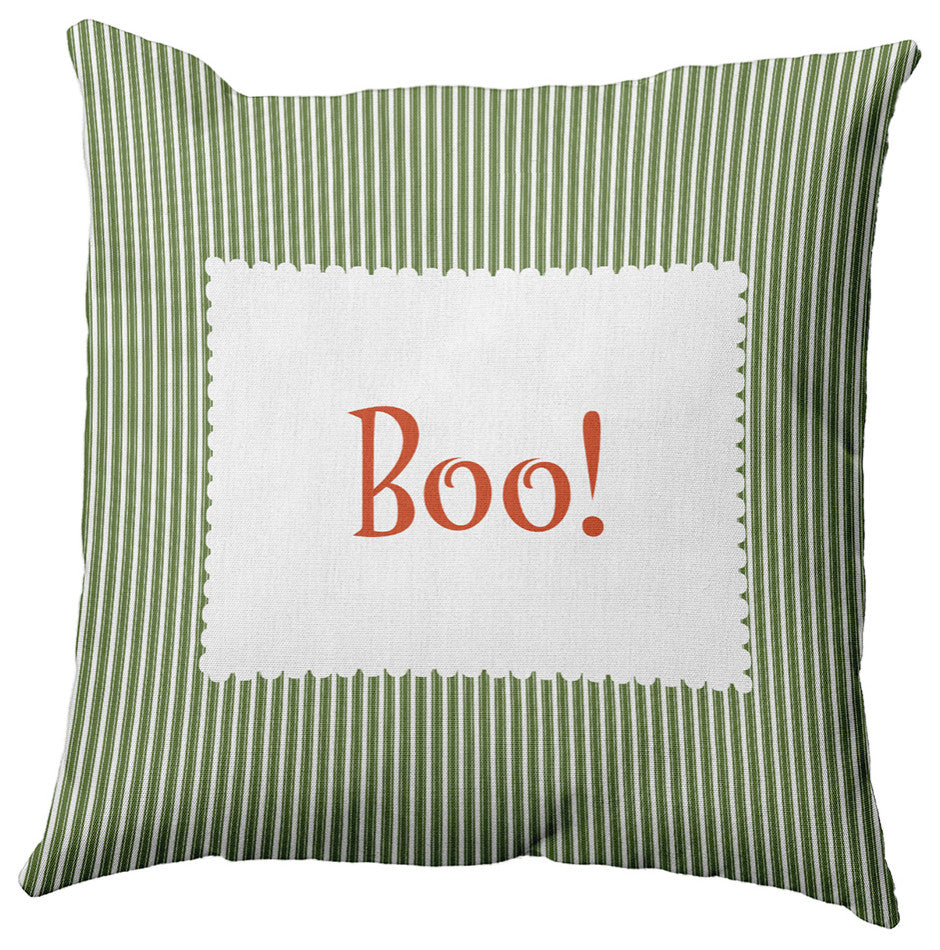 Halloween Boo Ticking Accent Pillow, Scallion, 16"x16"