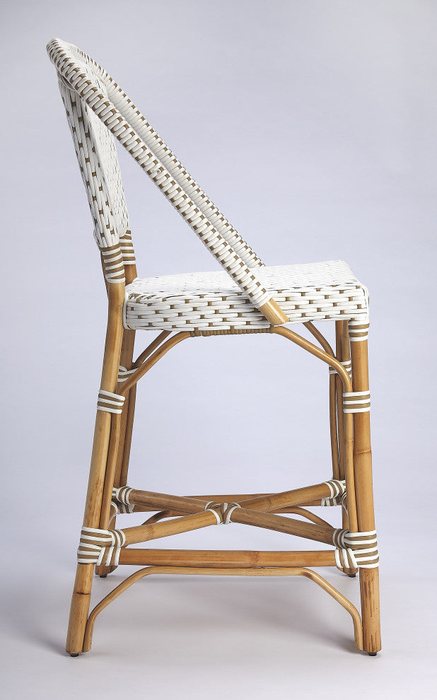 Butler Solstice White and Tan Rattan Counter Stool