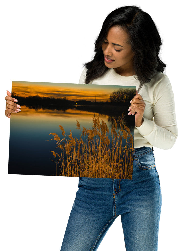 Farmhouse Art Decor: Sunset Reedy Point Landscape Photo Unframed Print, 12" X 16"