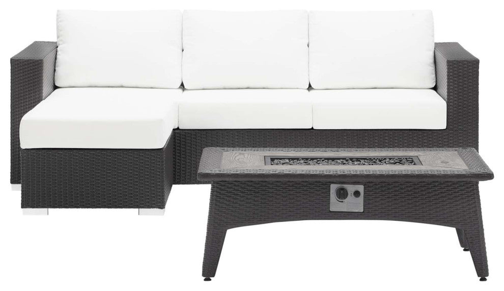 Espresso White Convene 3 Piece Set Outdoor Patio with Fire Pit