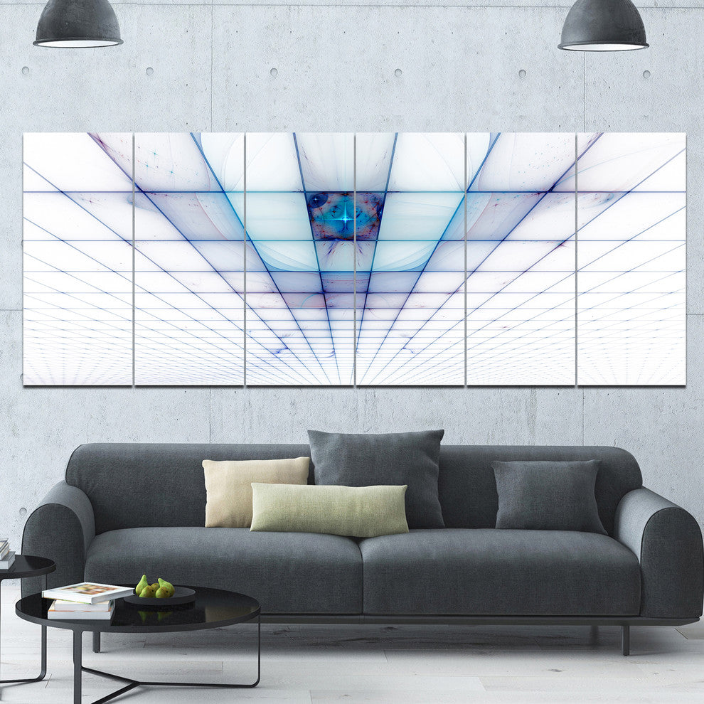 Light Blue Laser Protective Grids, Abstract Canvas Art Print, 70"x28", 6 Panels