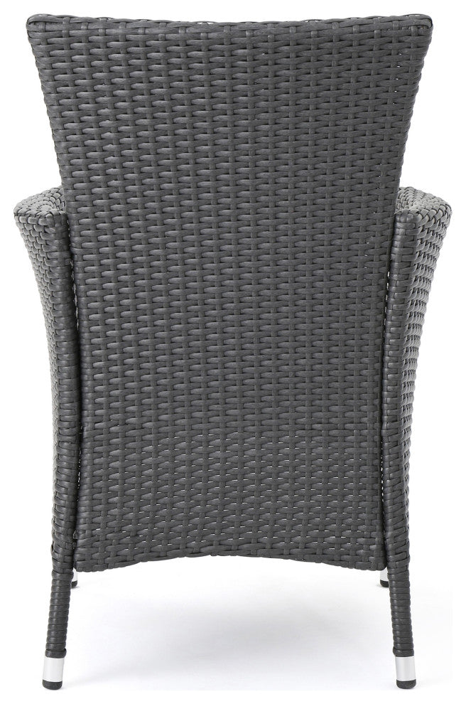 GDF Studio 3-Piece Lori Outdoor Wood and Wicker Bistro Set, Gray and Light Gray