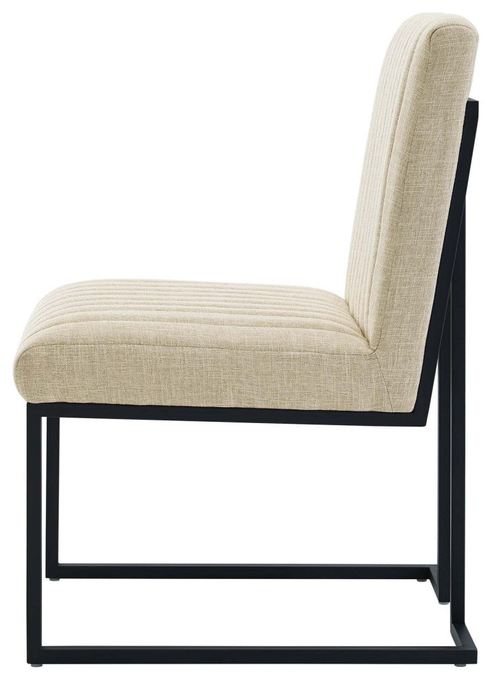 Tufted Side Dining Chair, Fabric, Metal, Beige, Modern, Cafe Bistro Restaurant