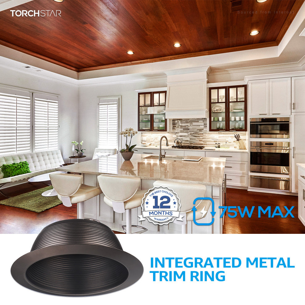 12-Pack 6 Inch Metal Recessed Can Light Trim, Step Baffle, Oil Rubbed Bronze