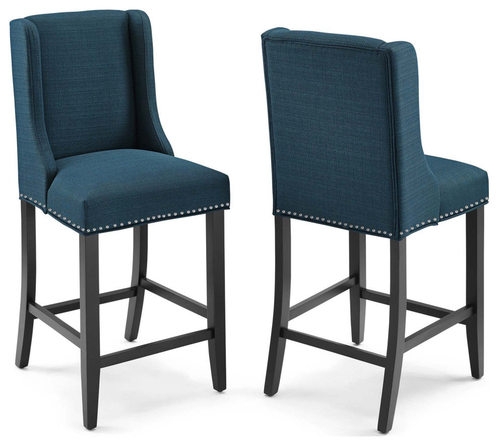 Baron Counter Stool Upholstered Fabric Set of 2 - Azure