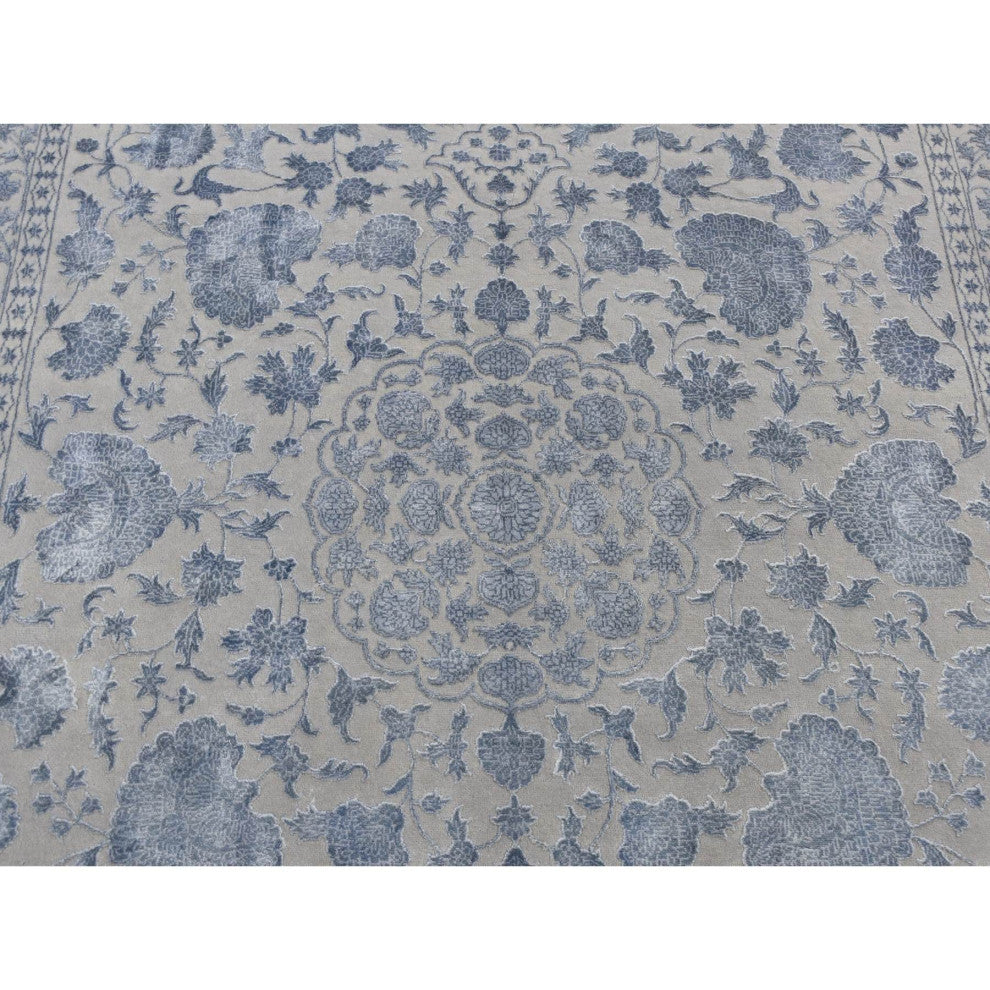 Silk Gray Kashan 250 KPSI Half Wool Half Silk Hand Knotted Rug 5'7"x7'10"