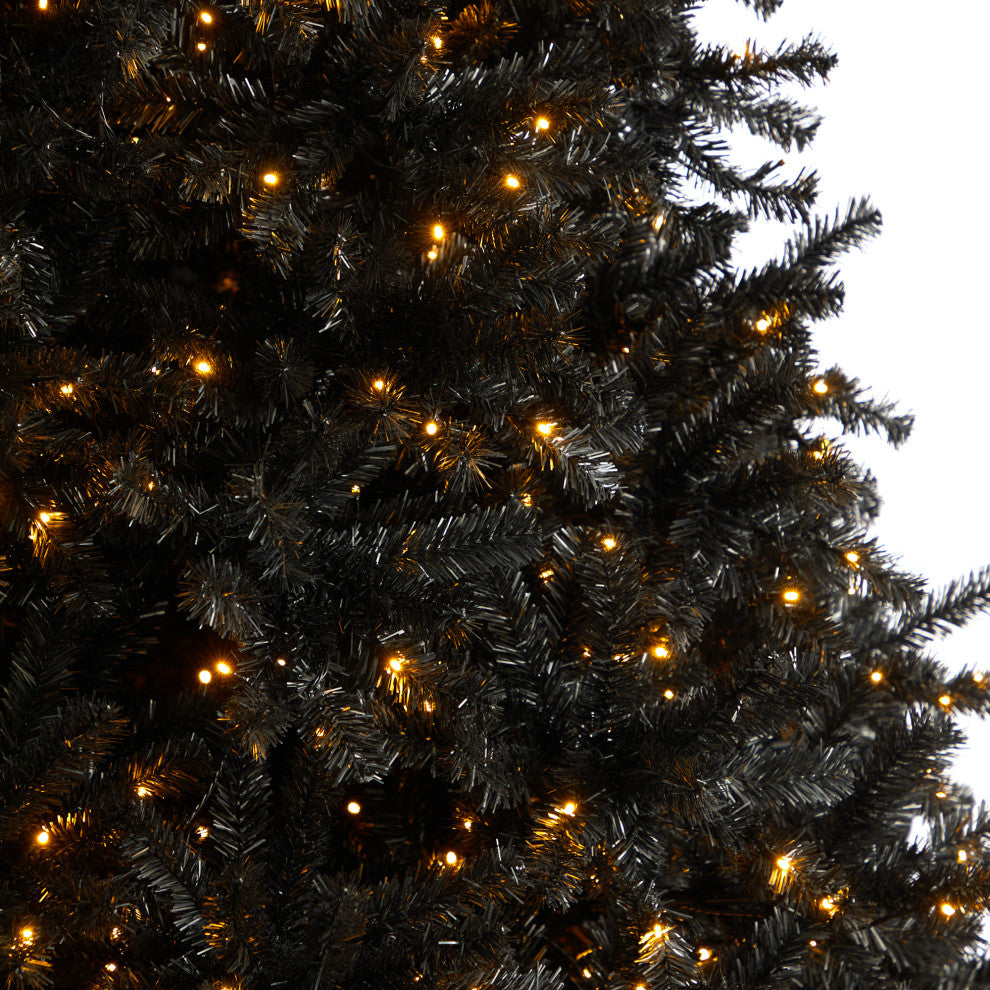 10' Black Artificial Christmas Tree With 950 Clear LED Lights and 3056 Tips