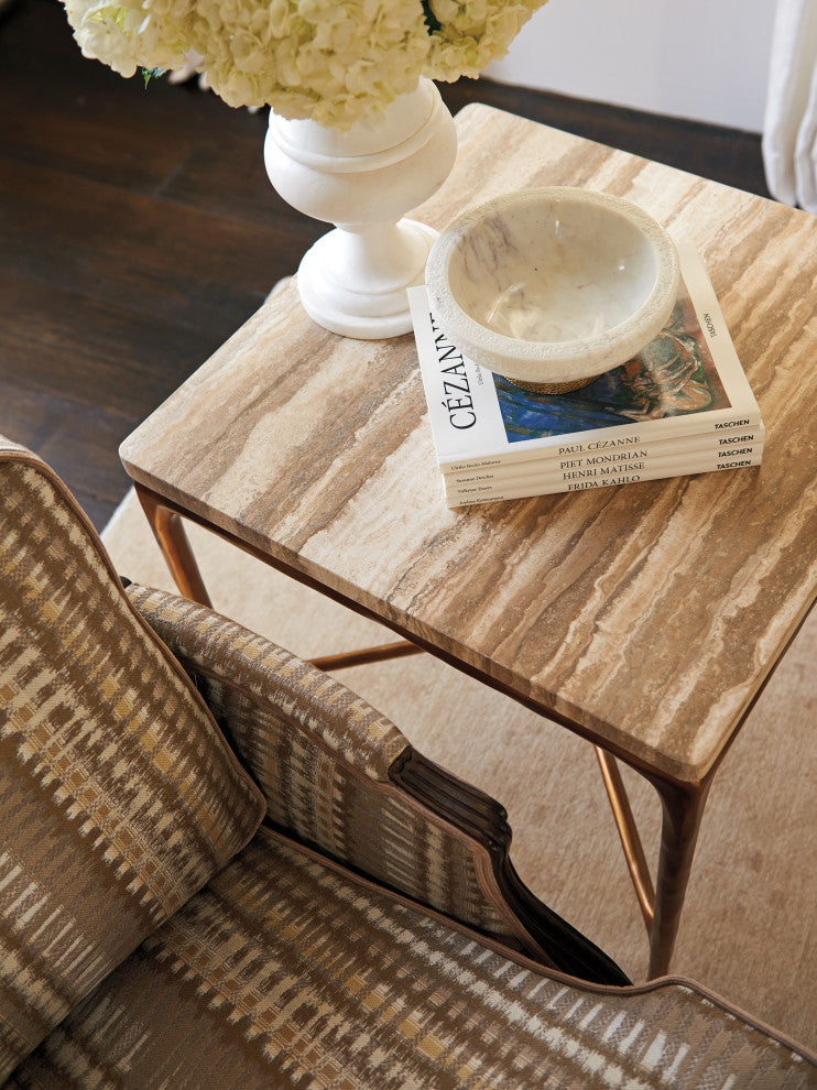 Menlo Park Metal End Table With Stone Top
