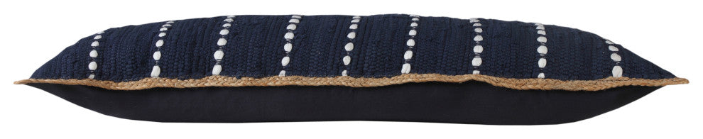 Ox Bay Handwoven Blue/White Bordered Cotton Blend Pillow Cover, 14"x36"