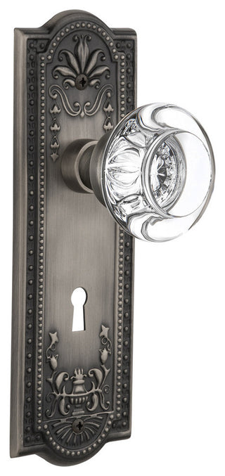 Meadows Plate With Round Clear Crystal Knob, Antique Pewter