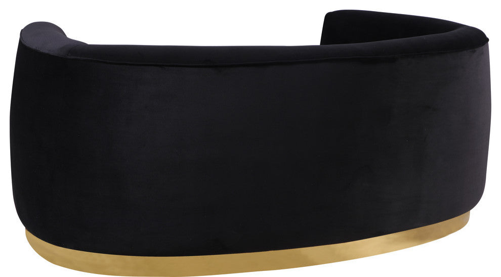 Julian Velvet Upholstered Loveseat, Black, Gold Base