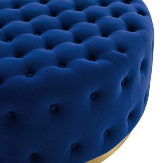 Diamond Tufted Round Ottoman , Blue