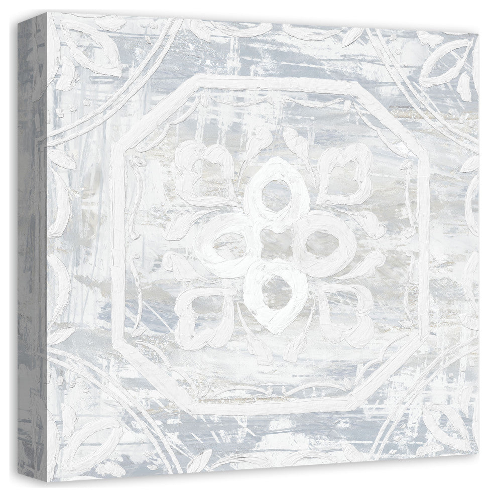White Textured Medallion I 16"x16" Canvas Wall Art