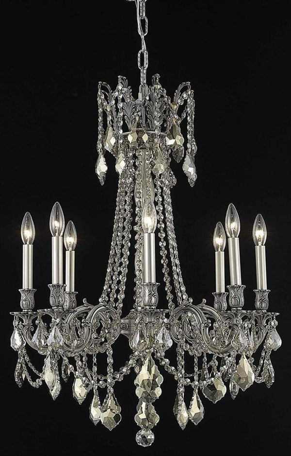 Elegant Rosalia Dining Room Light, Pewter Finish With Royal Cut Crystal