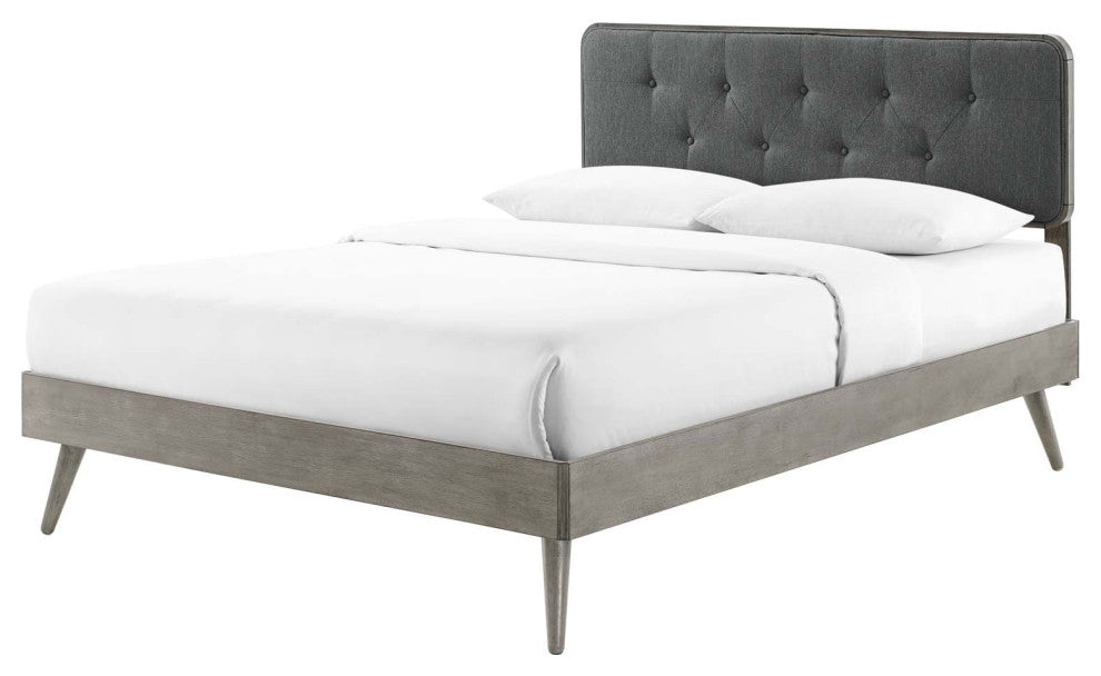 Platform Bed Frame, Full Size, Wood, Grey Gray, Modern Contemporary, Bedroom