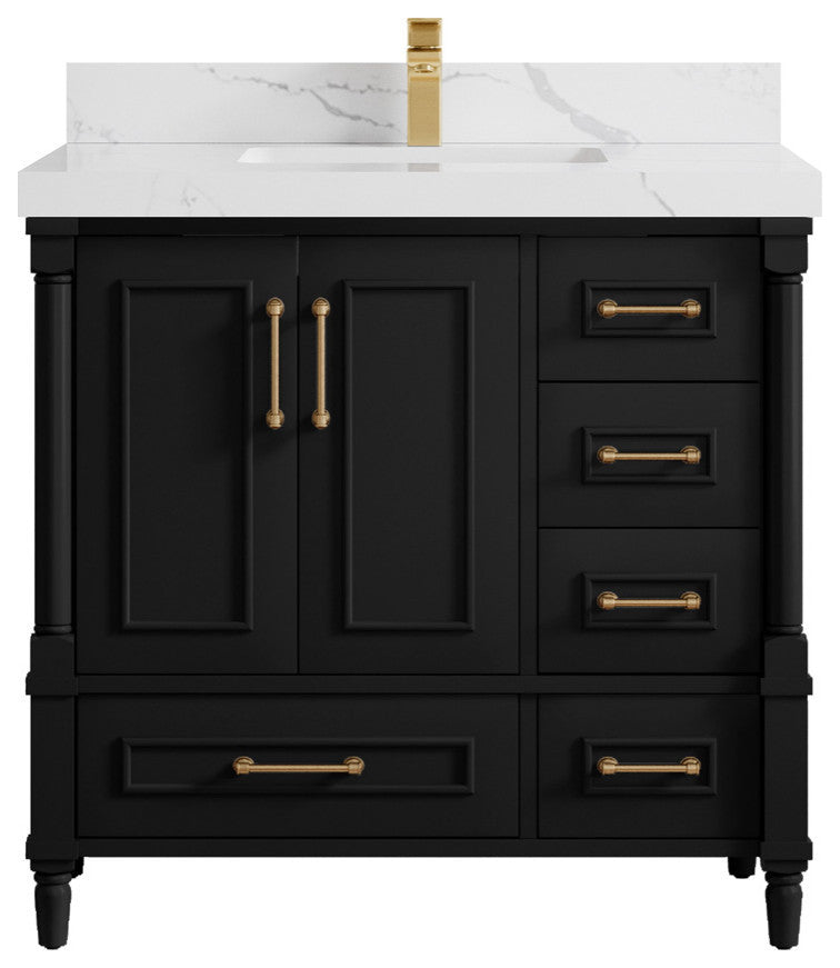 Aberdeen 36 Center Sink Bath Vanity in Black 2" Calacatta Laza