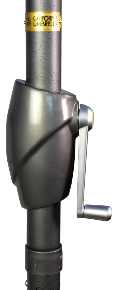 7.5' Gray Push-Button Tilt Crank Lift Aluminum Umbrella, Sunbrella, Forest Green