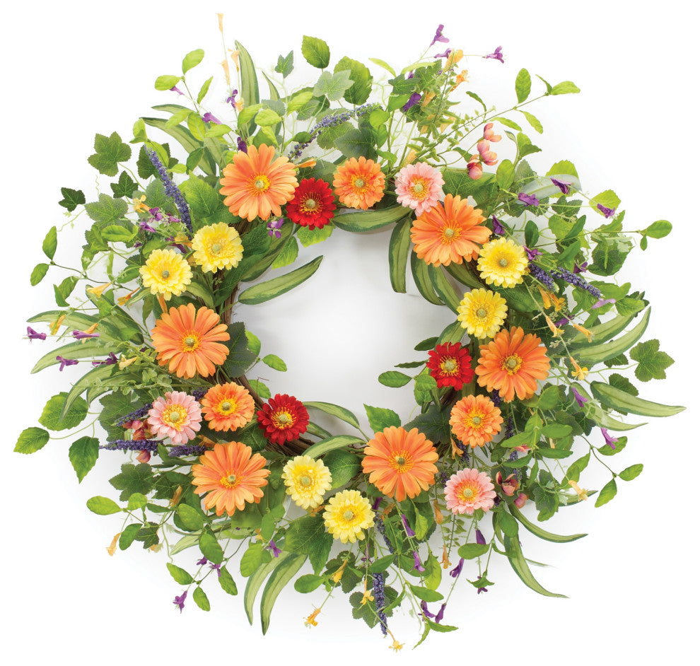 Mixed Daisy Floral Wreath 27.5"D