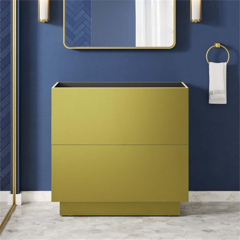 Modway Quantum 36" Modern Wood Bathroom Vanity Cabinet in Gold