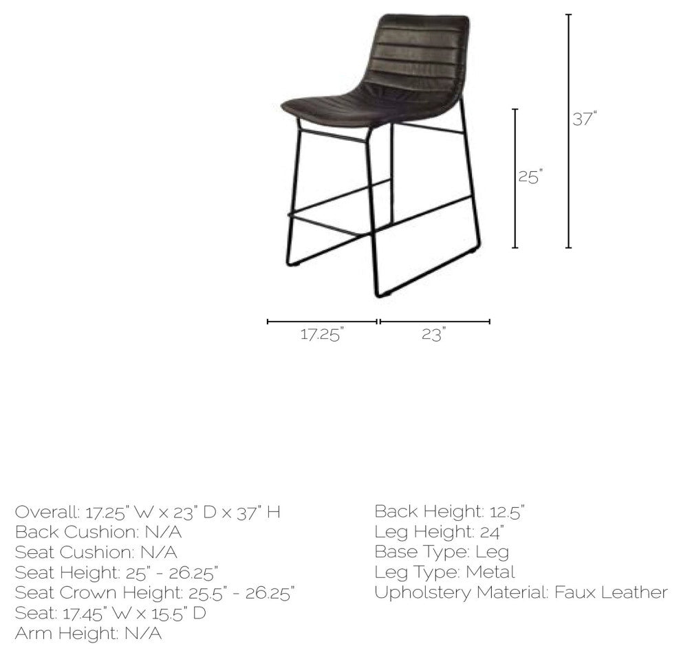Meritt Black Faux-Leather Seat with Black Metal Frame Counter Stool