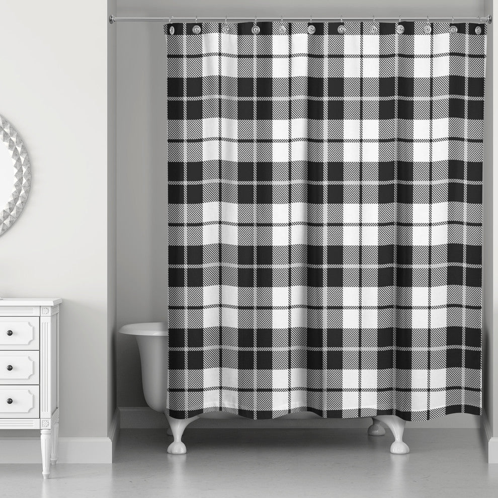 Black and Grey Plaid 71x74 Shower Curtain