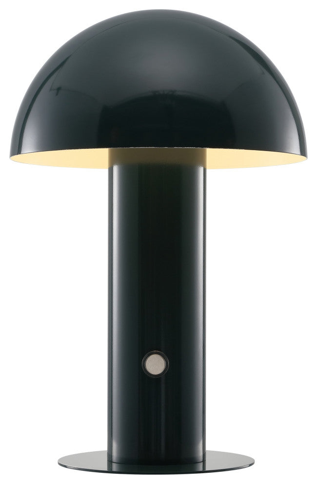 Boletus 10.75" Rechargeable/Cordless Iron LED Mushroom Table Lamp, Forest Green