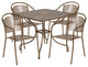 35.5" Square Gold Indoor-Outdoor Steel Patio Table Set with 4 Round Back Chairs