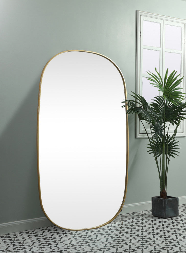 Home Living Metal Frame Oval Mirror 36x60 Inch, Brass