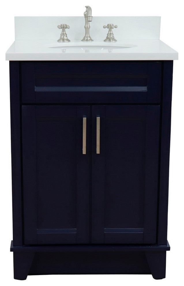 25" Single Sink Vanity, Blue Finish With Engineered Stone Top And Oval Sink