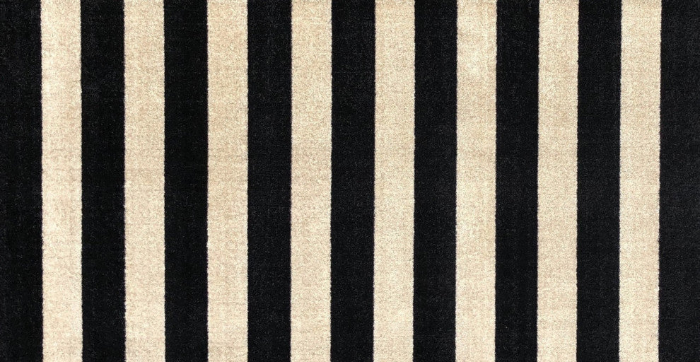 2' x 4' Black and Tan Wide Stripe Washable Floor Mat