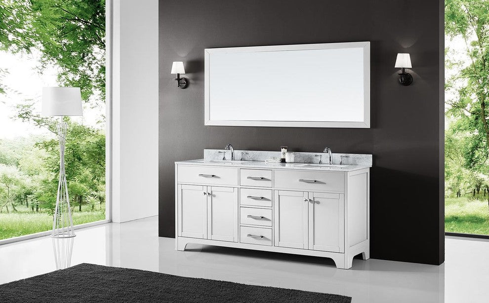 72" Double Sink Bathroom Vanity With Carrara Marble Top