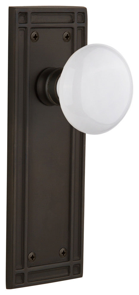 Single Mission Plate With White Porcelain Knob, Oil-Rubbed Bronze