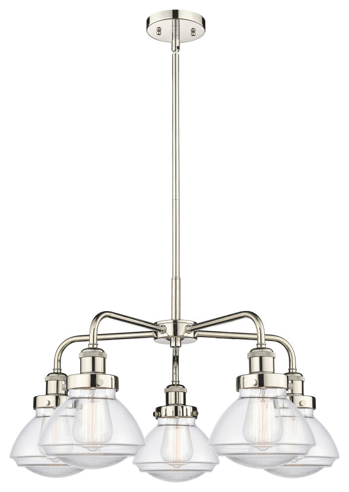 Olean-5 Light 25" Stem Chandelier-Polished Nickel, Clear Glass Shade