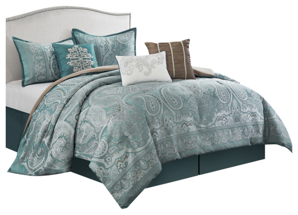 Tamela 7-Piece Comforter Set, Aqua, Queen
