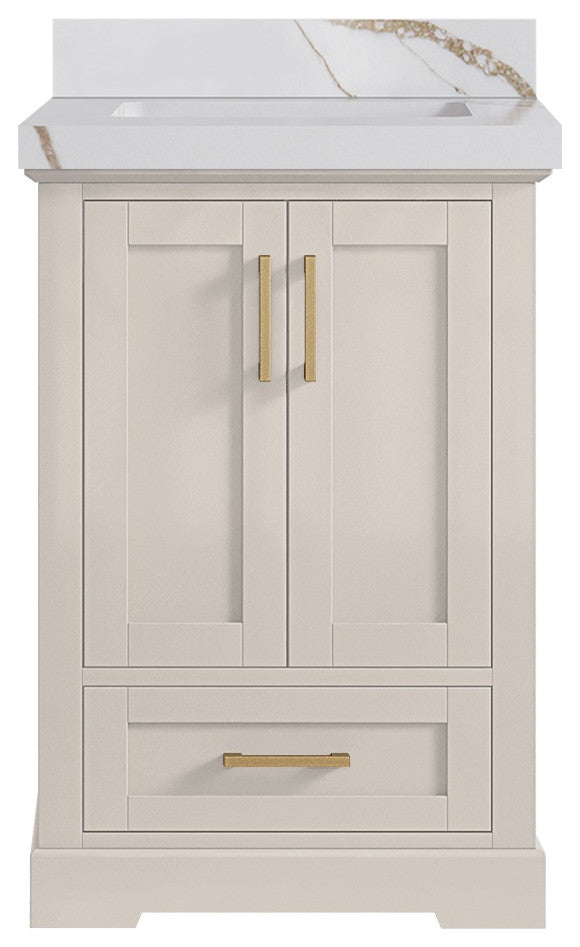 Boston 24" Single Sink Bath Vanity in Fine Grain 2" Calacatta Gold
