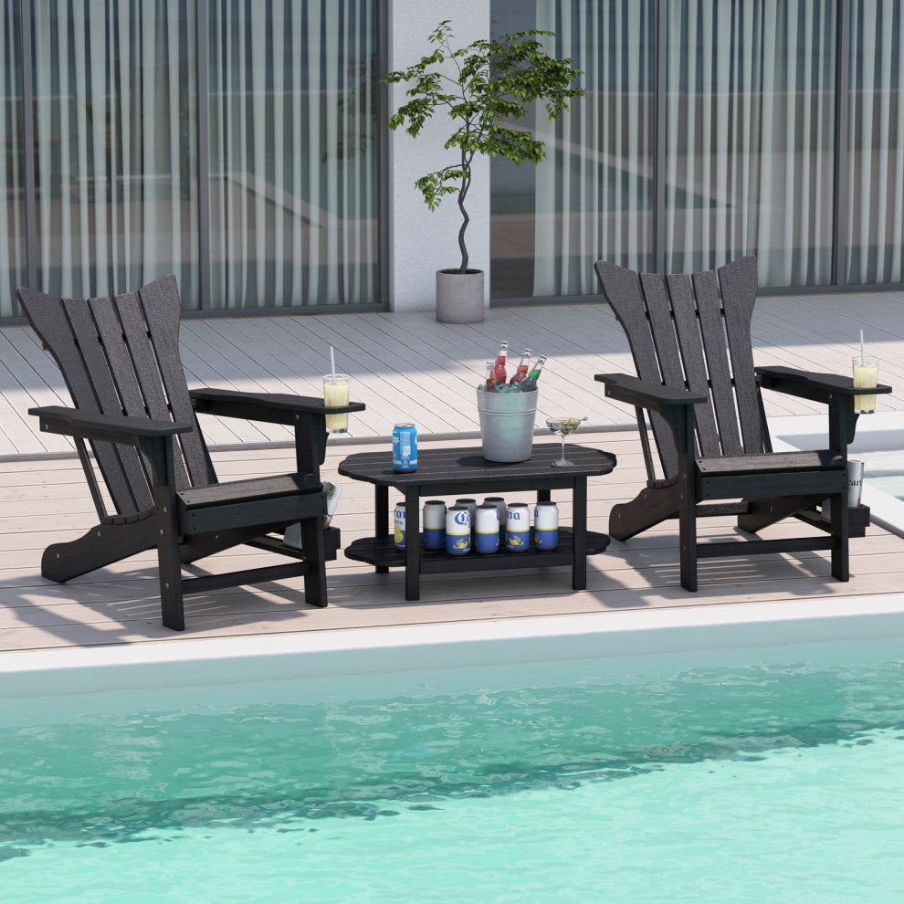Modern Plastic Weather-Resistant Adirondack Chairs, Black