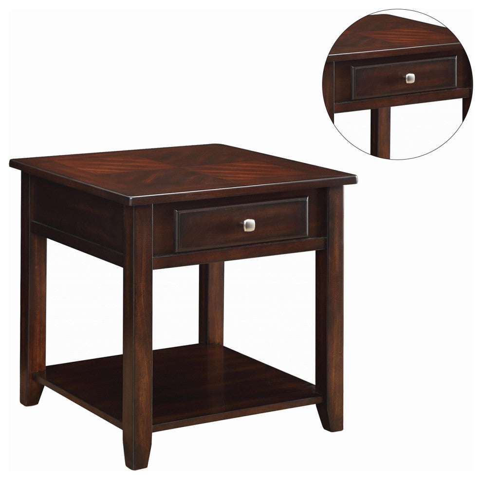 Square End Table with Drawer, Walnut