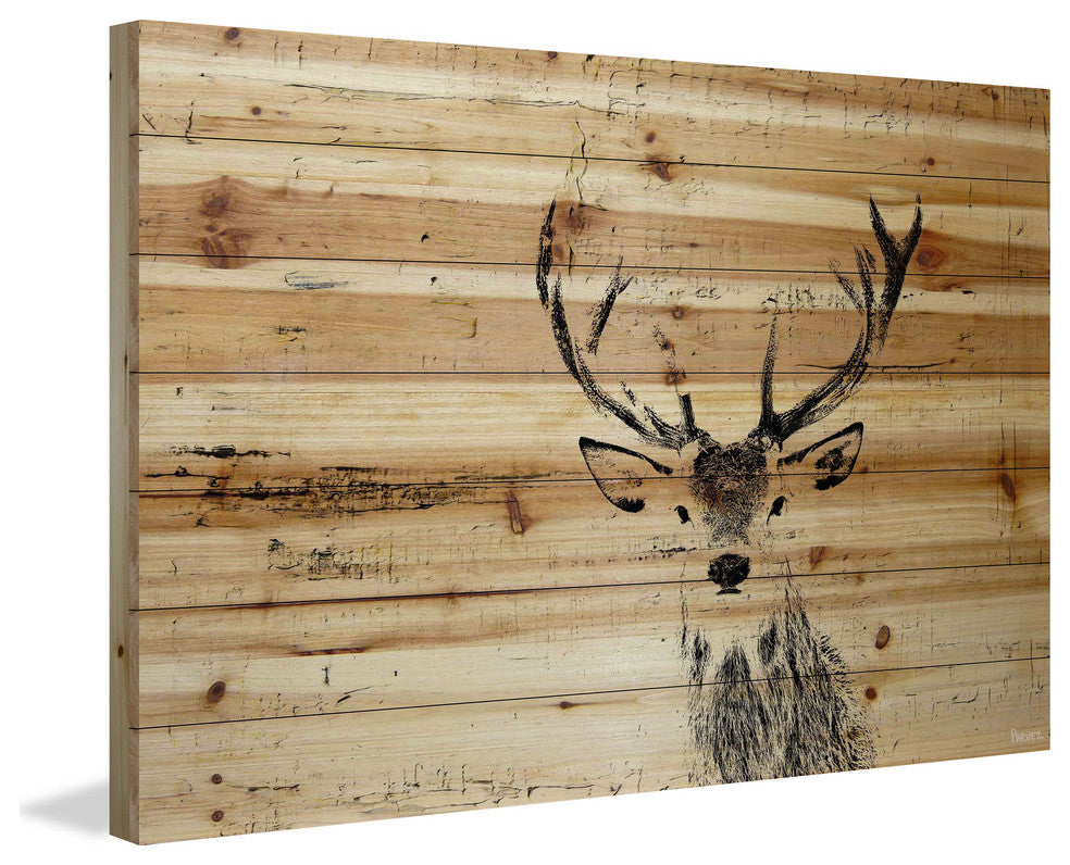 "Inquisitive Deer" Painting Print on Natural Pine Wood, 60"x40"