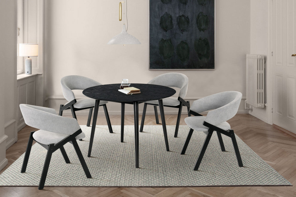 Arcadia and Talulah Round and Wood 5-Piece Dining Set, Gray and Black, 42"
