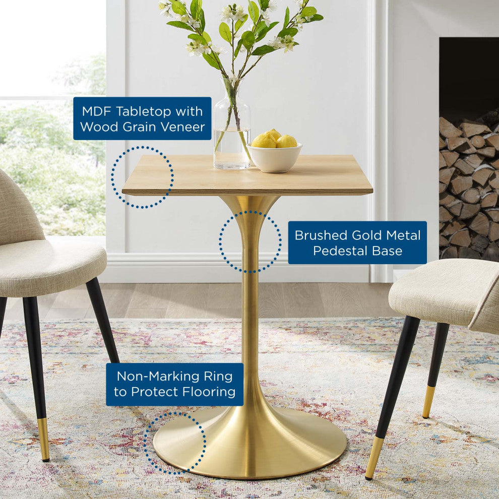 Dining Table, Square, Wood, Gold Brown Natural, Modern, Cafe Bistro Restaurant
