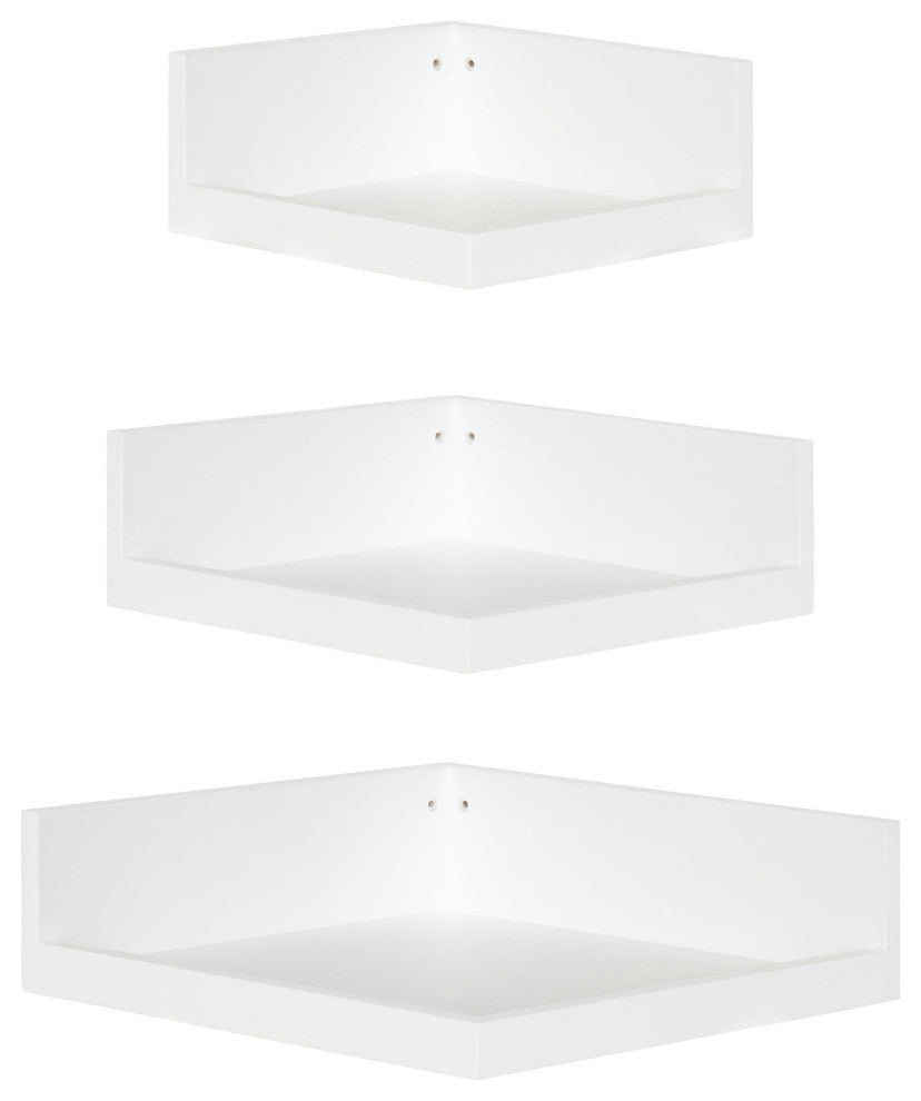 Levie Corner Shelf Set, White 3 Piece