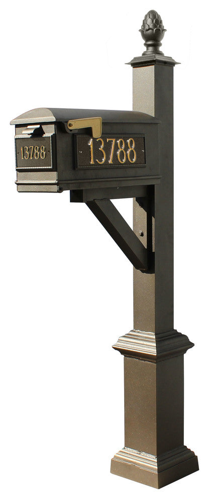 Westhaven System-Mailbox, 3 Cast Plates, Square Base, Pineapple Finial, Bronze