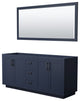 72" Double Bathroom Vanity, Dark Blue, No Countertop, Black Trim, 70" Mirror
