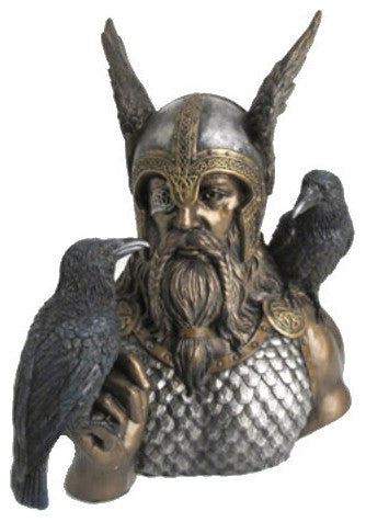 Norse God Odin With Ravens Bust Sculpture - Norse God Art